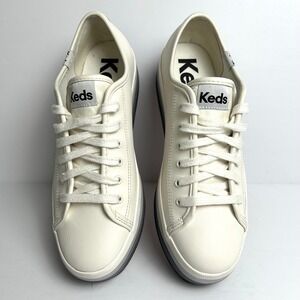 Keds Platform Lace‎ Up Sneakers Striped Sole Casual Shoes Women's 7 ivory/gray